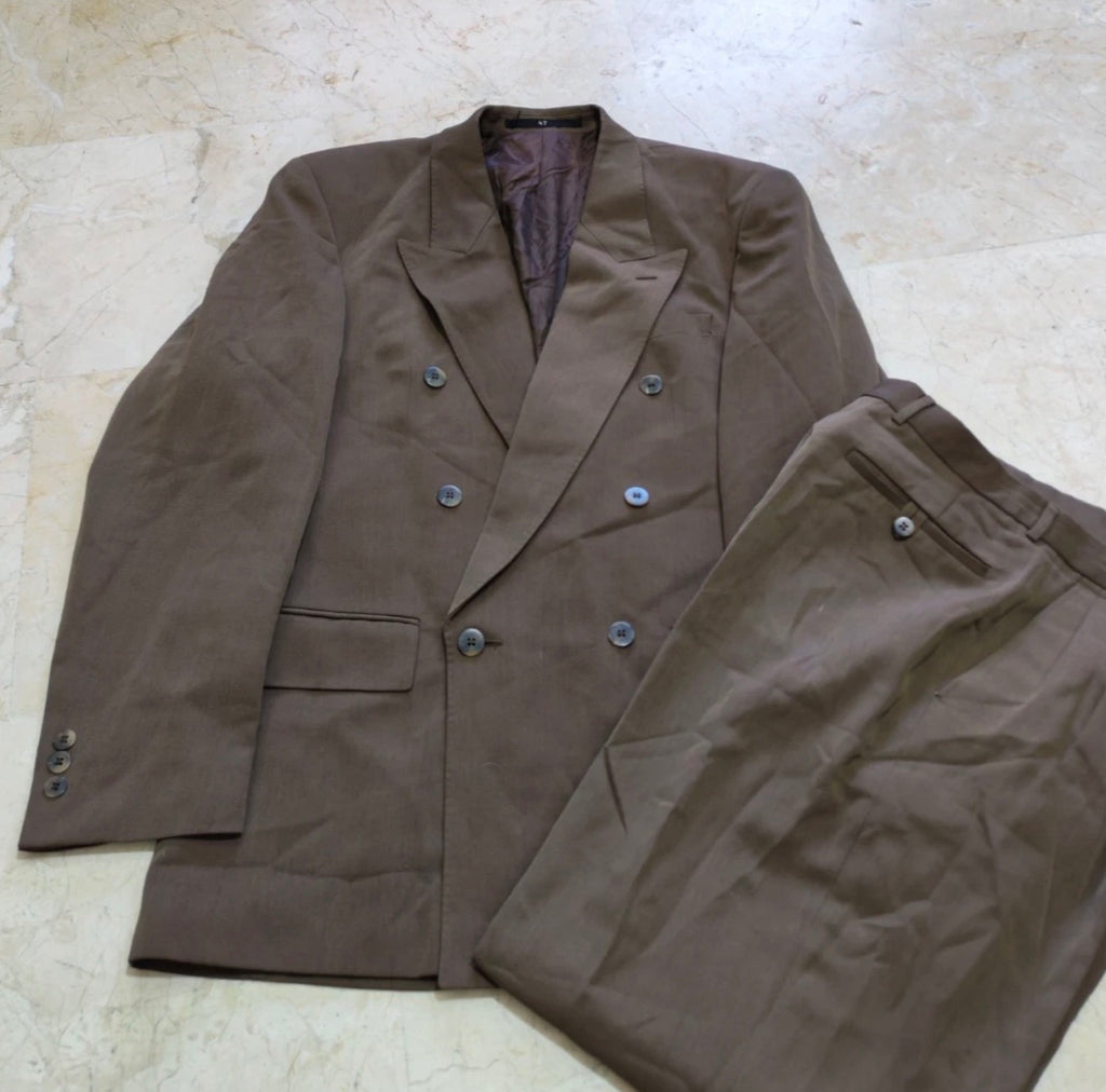 Vintage wool blend double breasted gangster brown classic suit 38R
