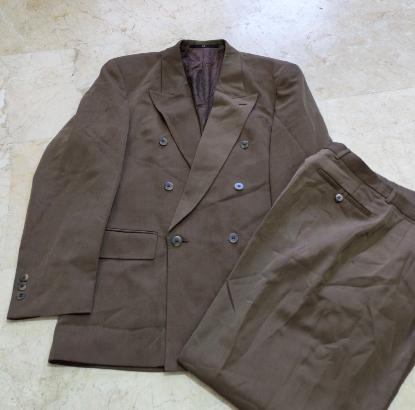 Vintage wool blend double breasted gangster brown classic suit 38R