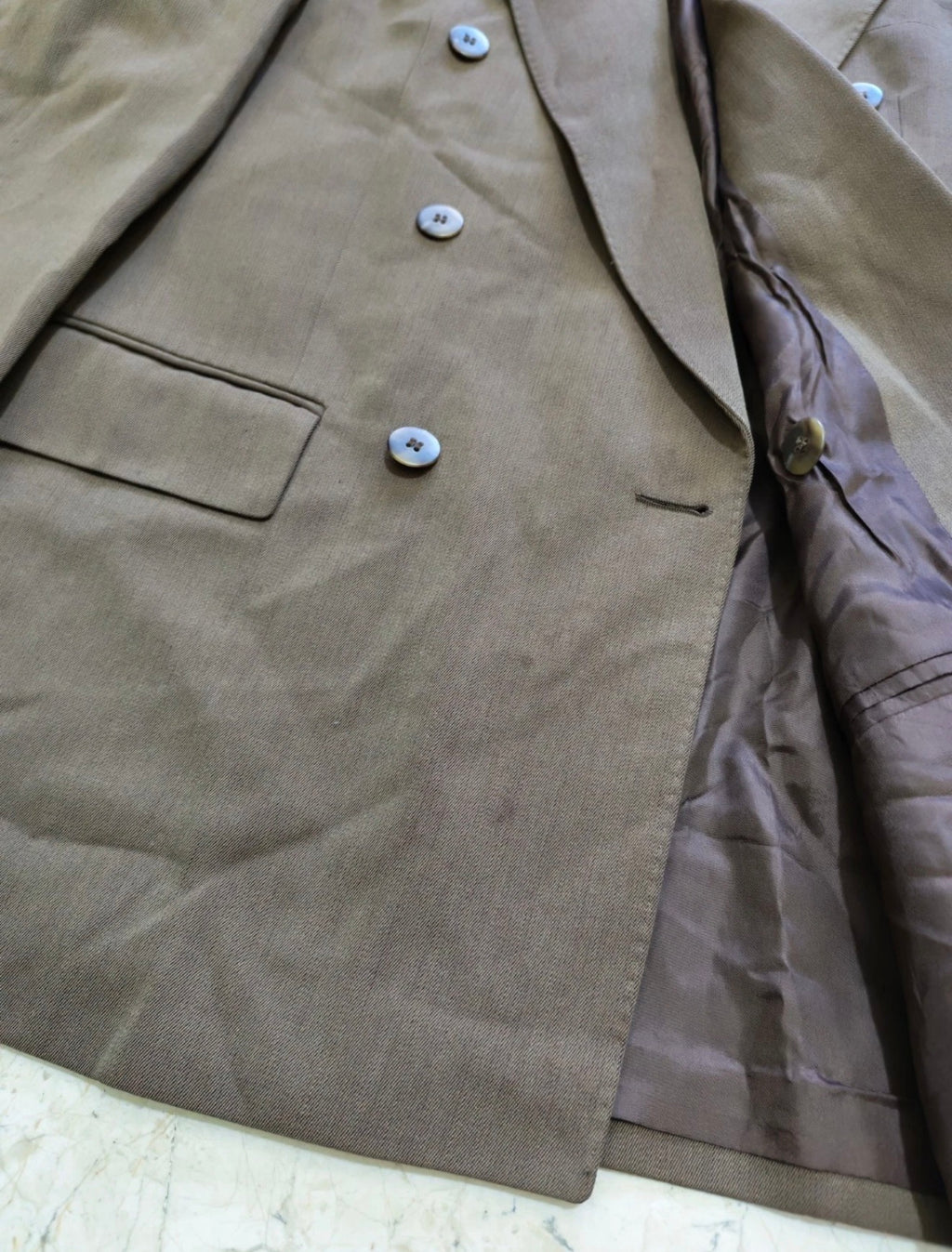 Vintage wool blend double breasted gangster brown classic suit 38R
