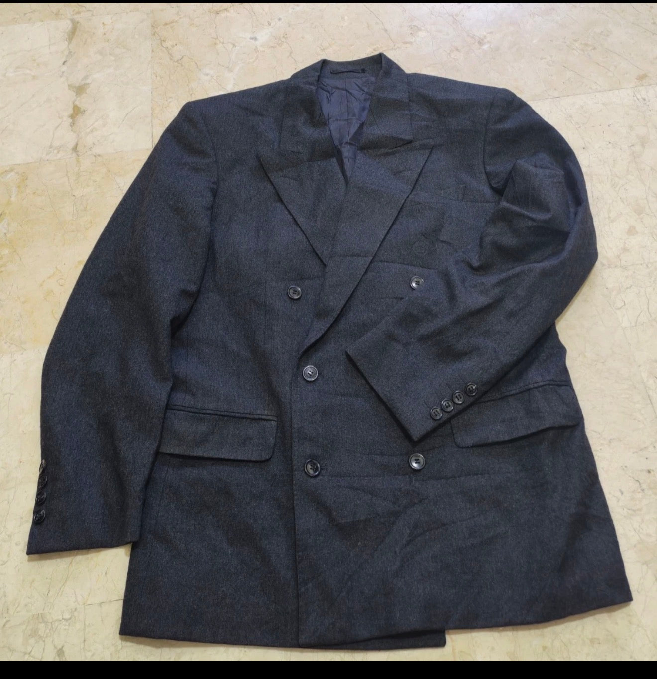Vintage pure wool double breasted charcoal classic gangster jacket blazer 38R