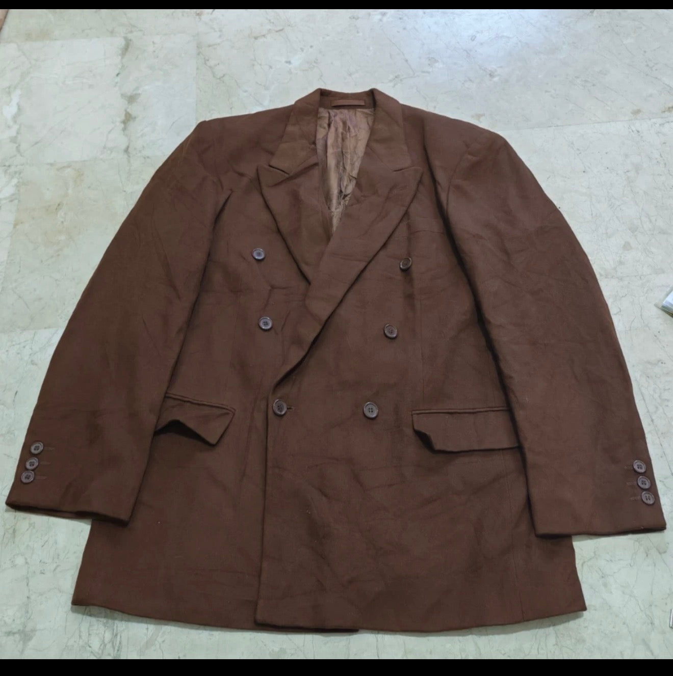 Vintage cashmere wool blend double breasted brown gangster jacket blazer 42R