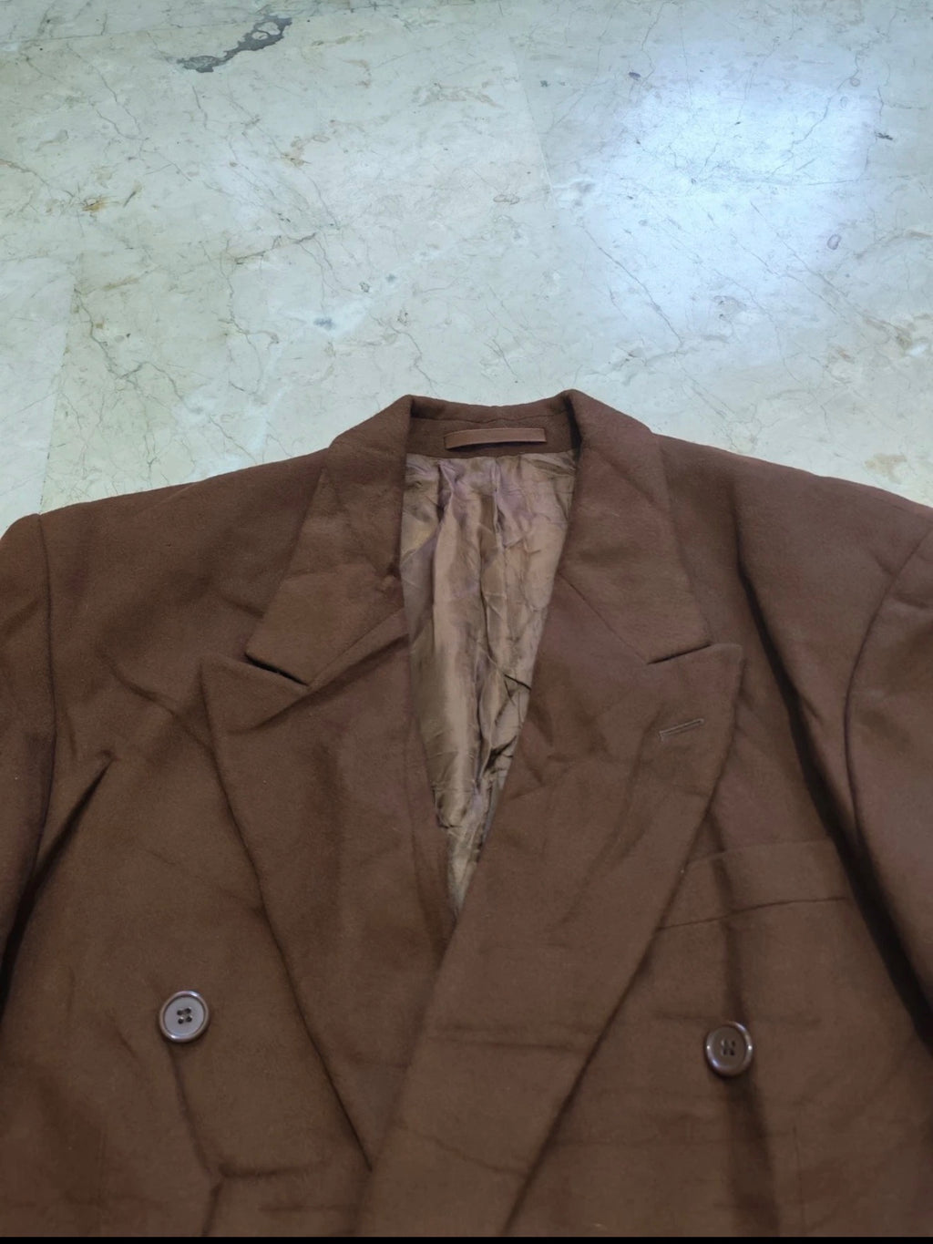Vintage cashmere wool blend double breasted brown gangster jacket blazer 42R