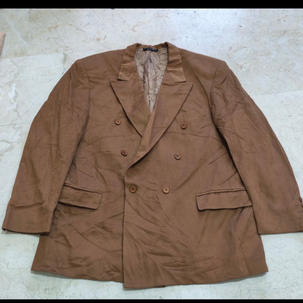 Vintage cashmere wool double breasted classic gangster brown jacket blazer 44R