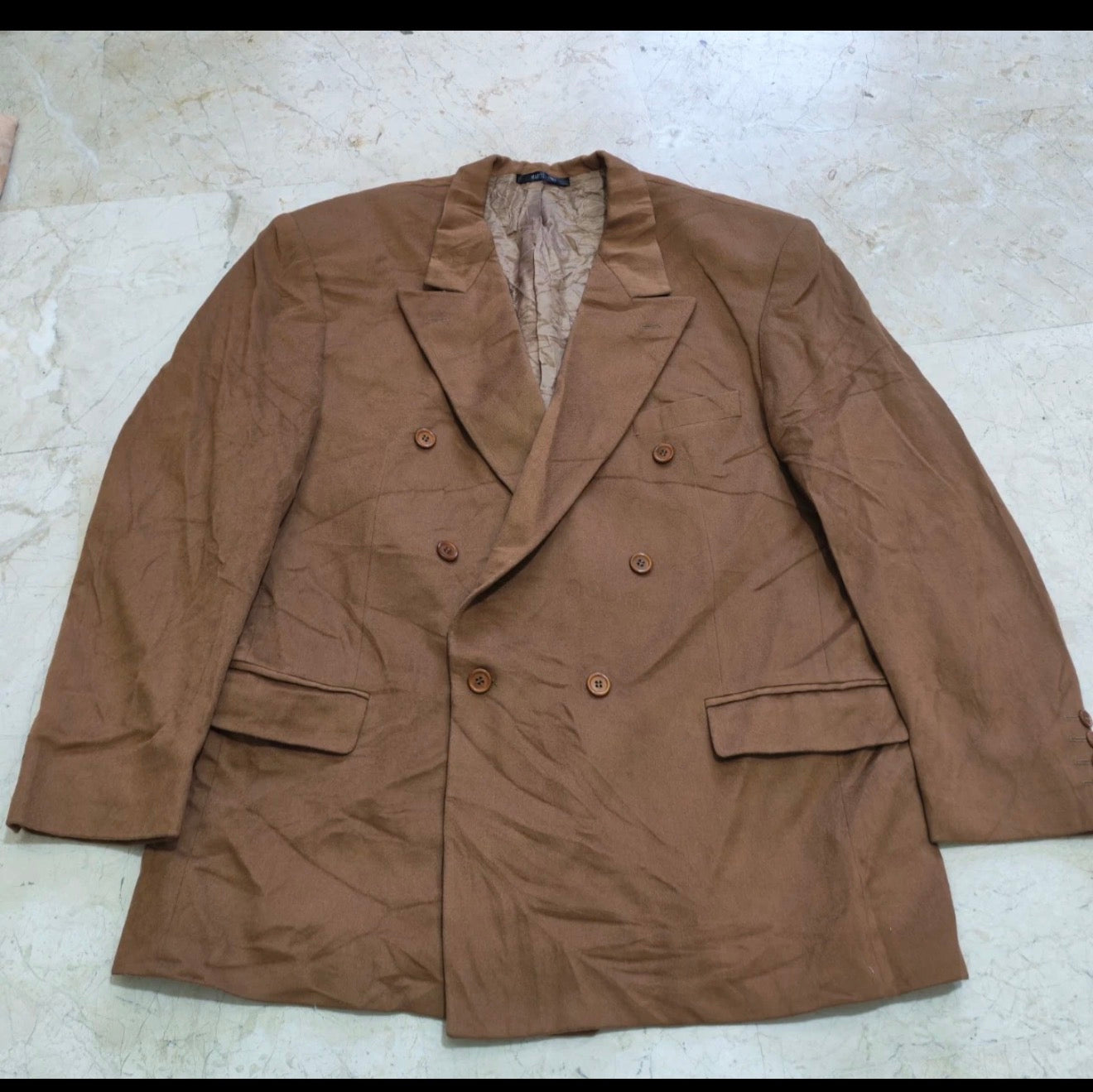 Vintage cashmere wool double breasted classic gangster brown jacket blazer 44R