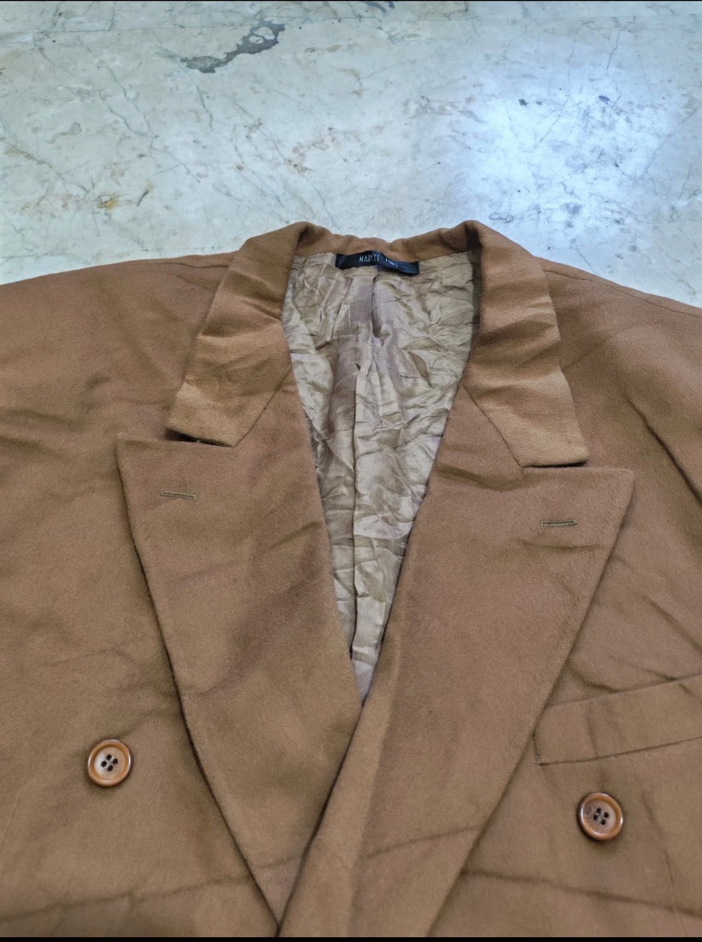 Vintage cashmere wool double breasted classic gangster brown jacket blazer 44R