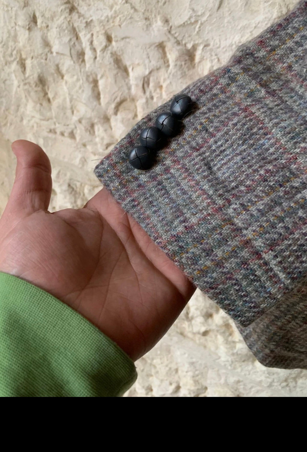 Vintage pure wool tweed glen check gray classic hunting jacket blazer 42R 42L