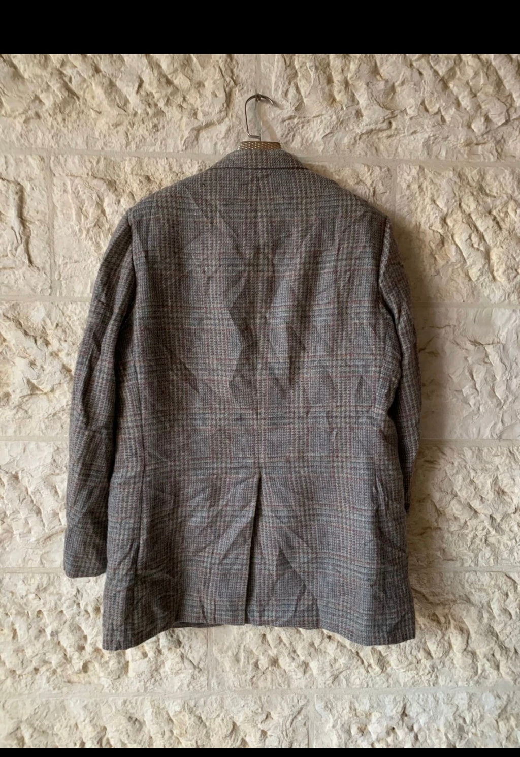 Vintage pure wool tweed glen check gray classic hunting jacket blazer 42R 42L