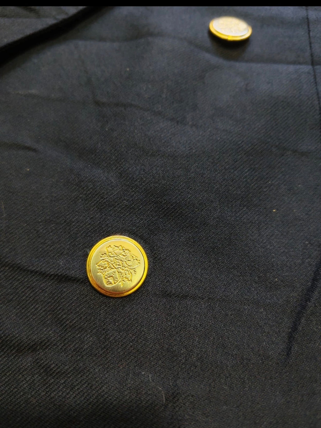 Vintage pure wool double breasted classic gold button navy jacket blazer 42L