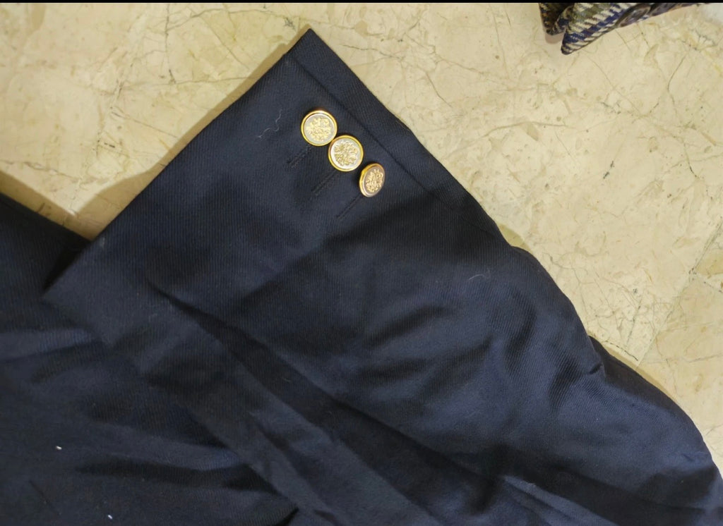Vintage pure wool double breasted classic gold button navy jacket blazer 42L