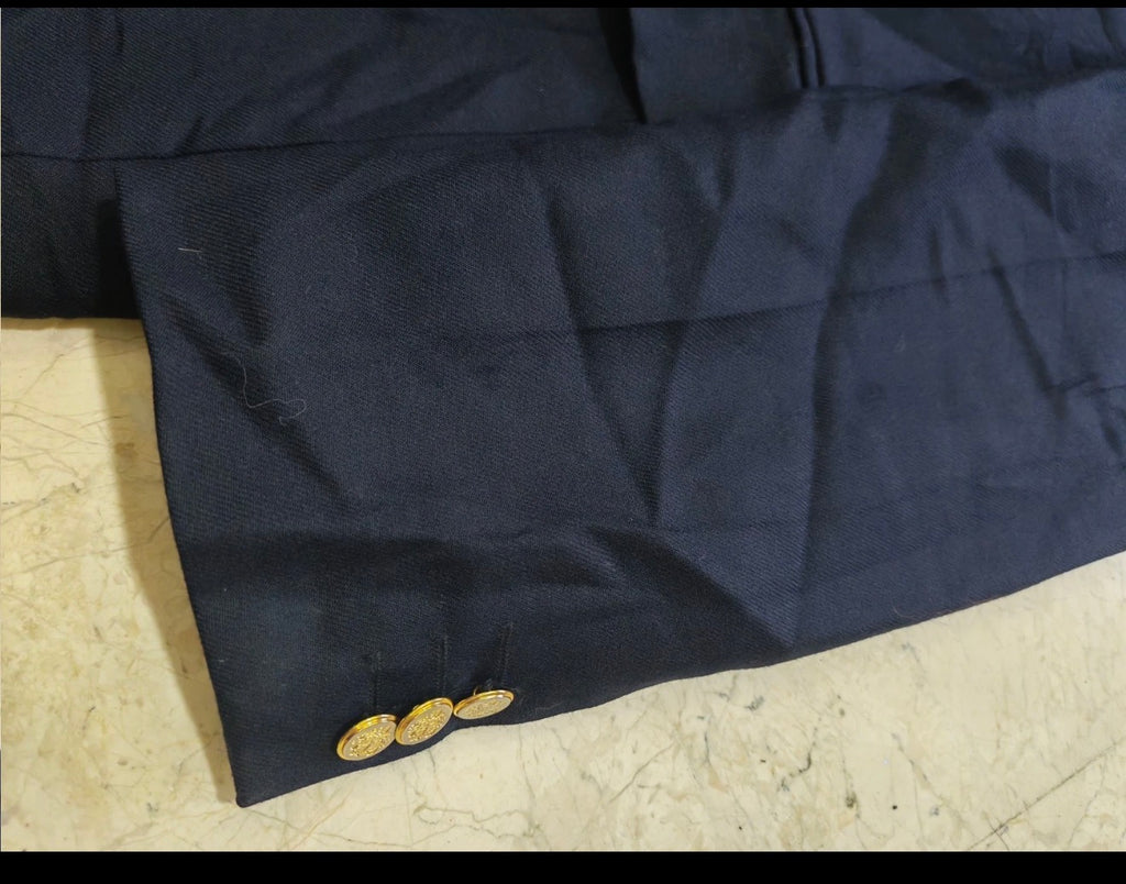 Vintage pure wool double breasted classic gold button navy jacket blazer 42L