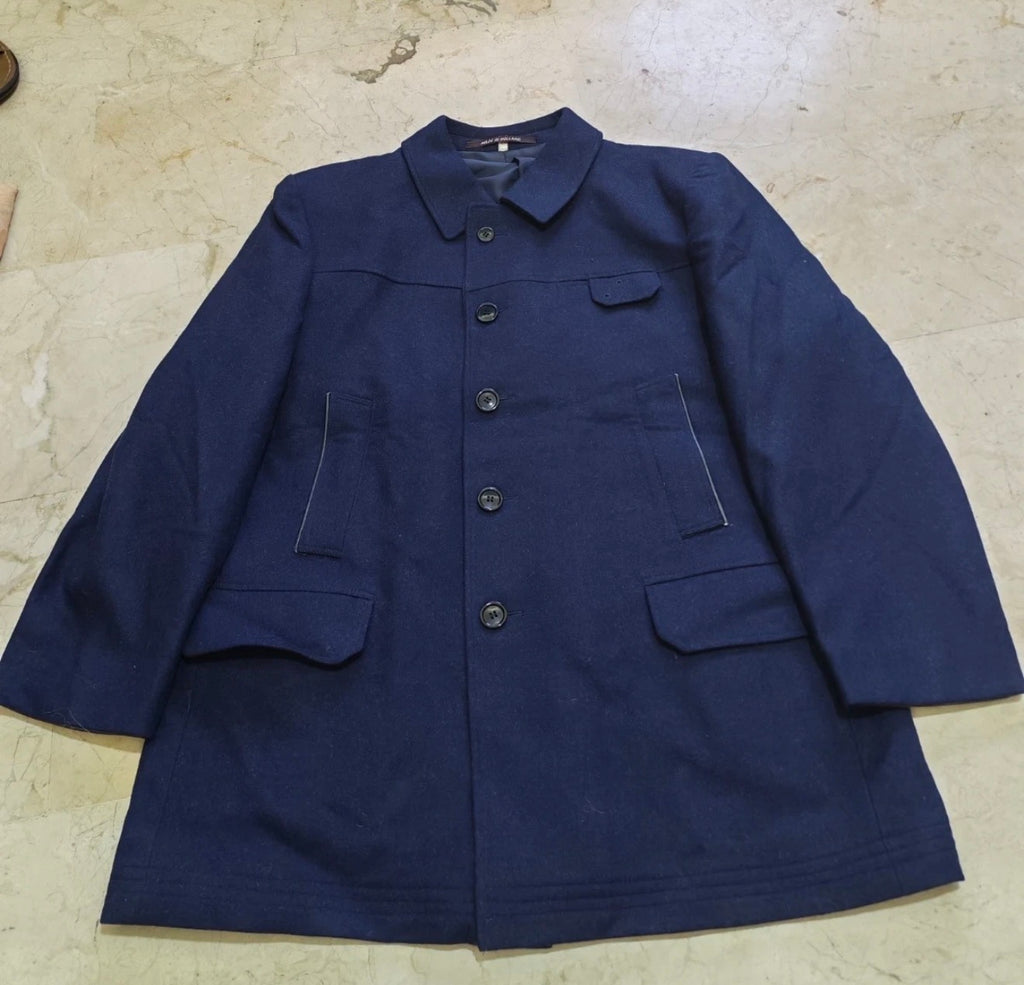 Vintage pure woollen wool classic navy over coat jacket 44R L