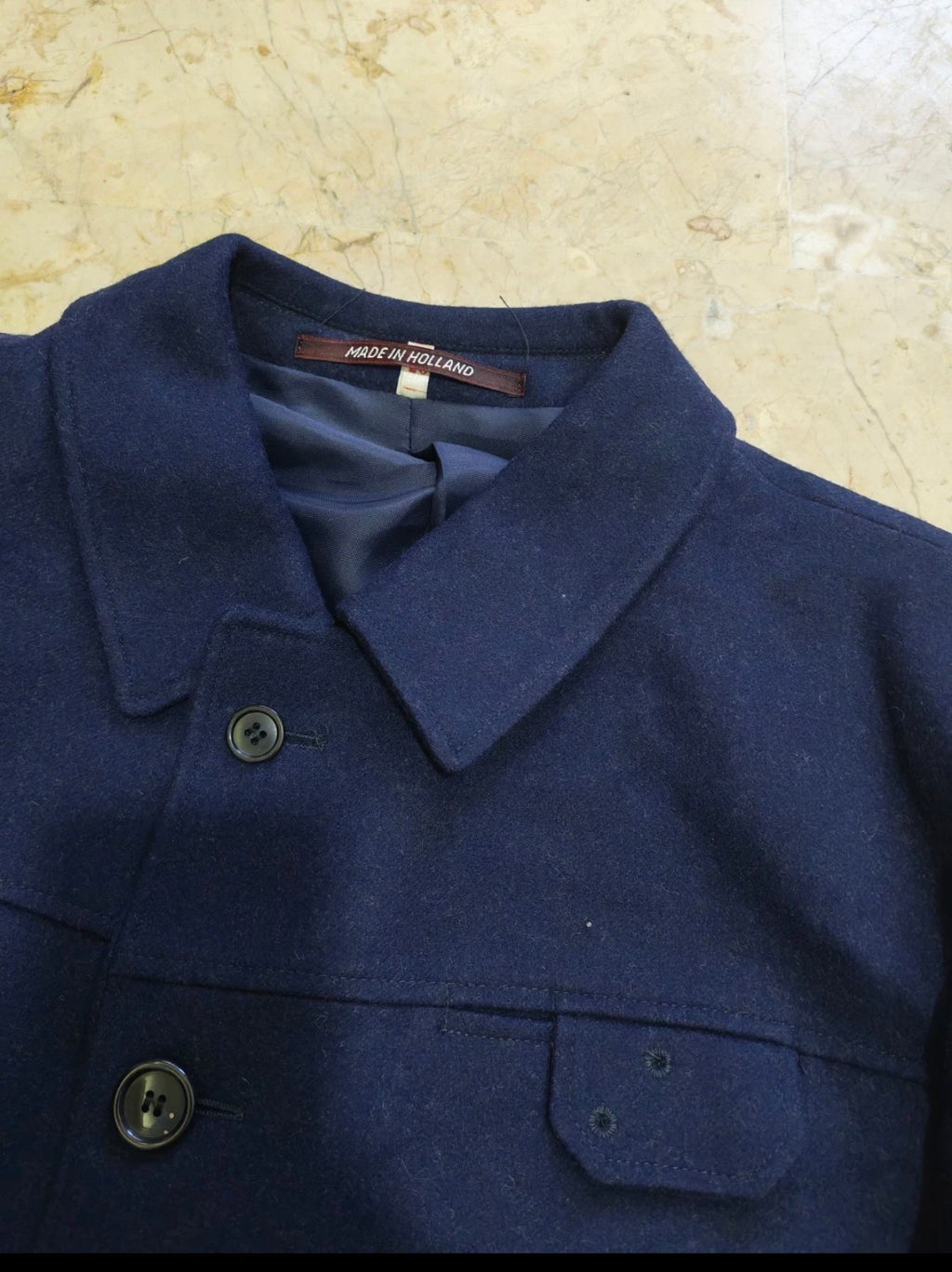 Vintage pure woollen wool classic navy over coat jacket 44R L