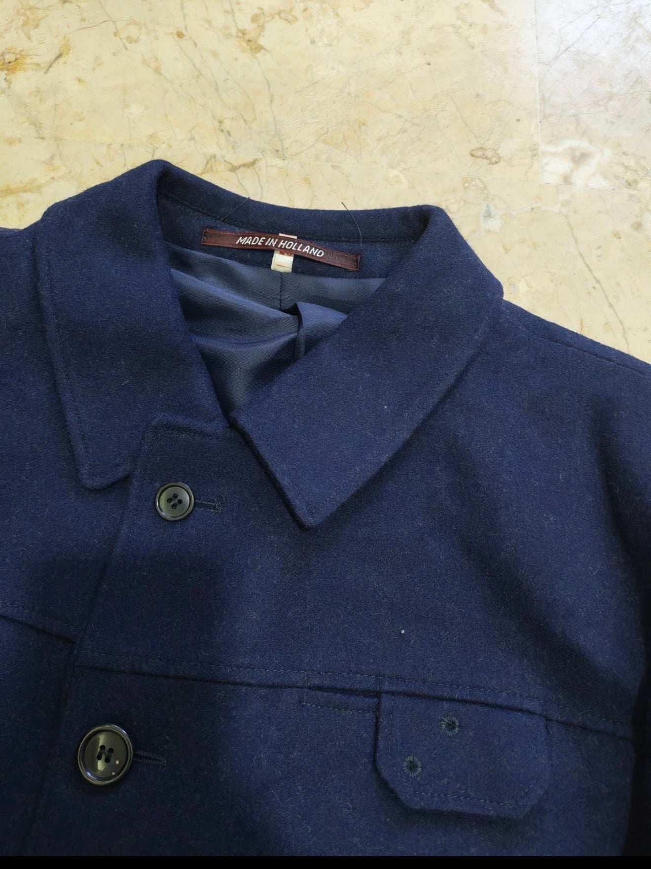 Vintage pure woollen wool classic navy over coat jacket 44R L