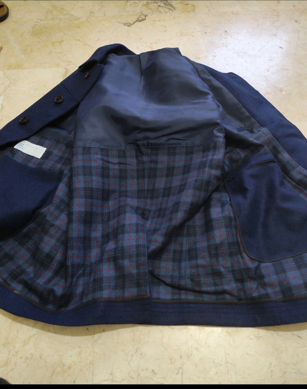 Vintage pure woollen wool classic navy over coat jacket 44R L