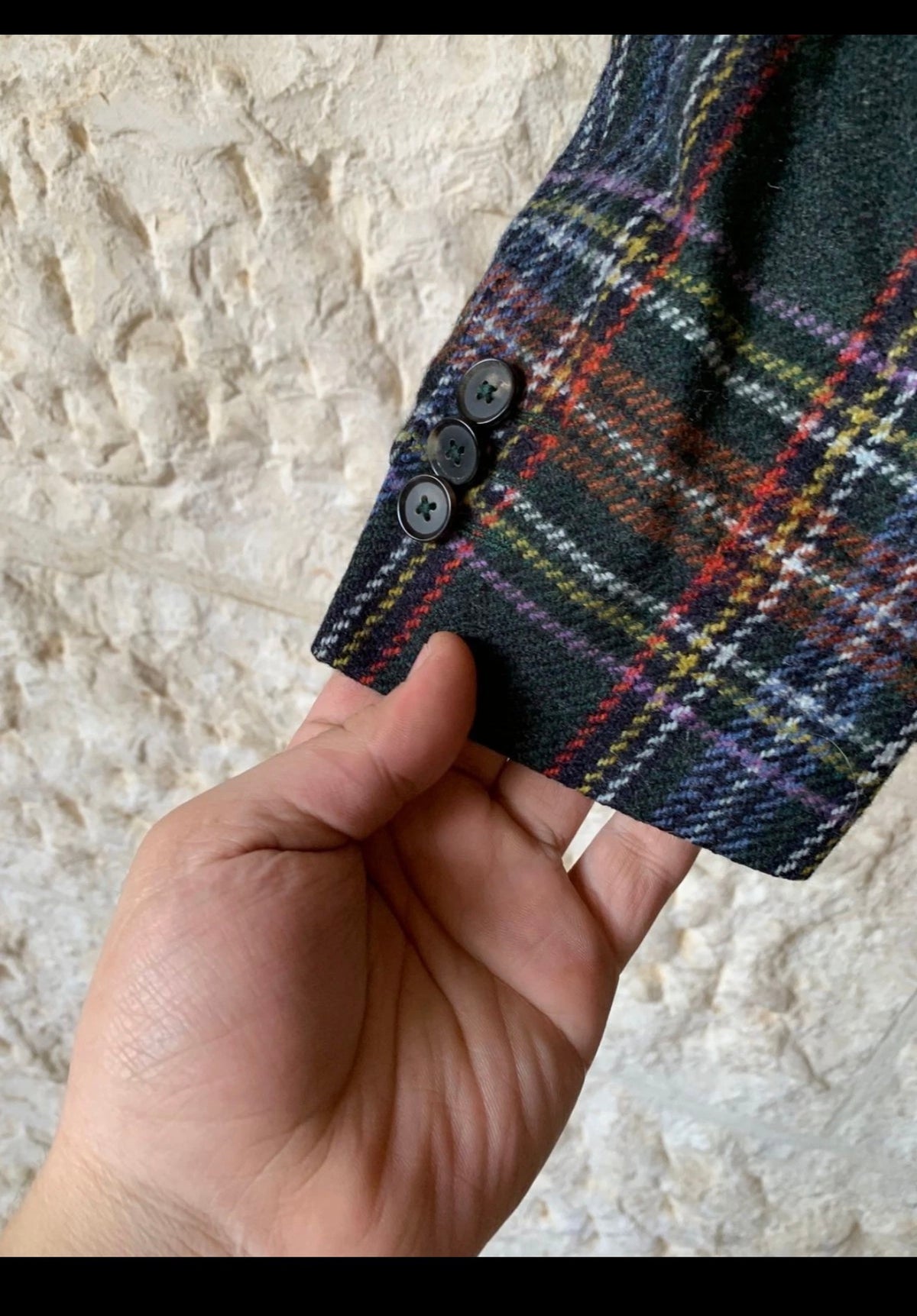 Classic Buckingham pure wool tartan plaid velvet collar jacket blazer 38 S 8