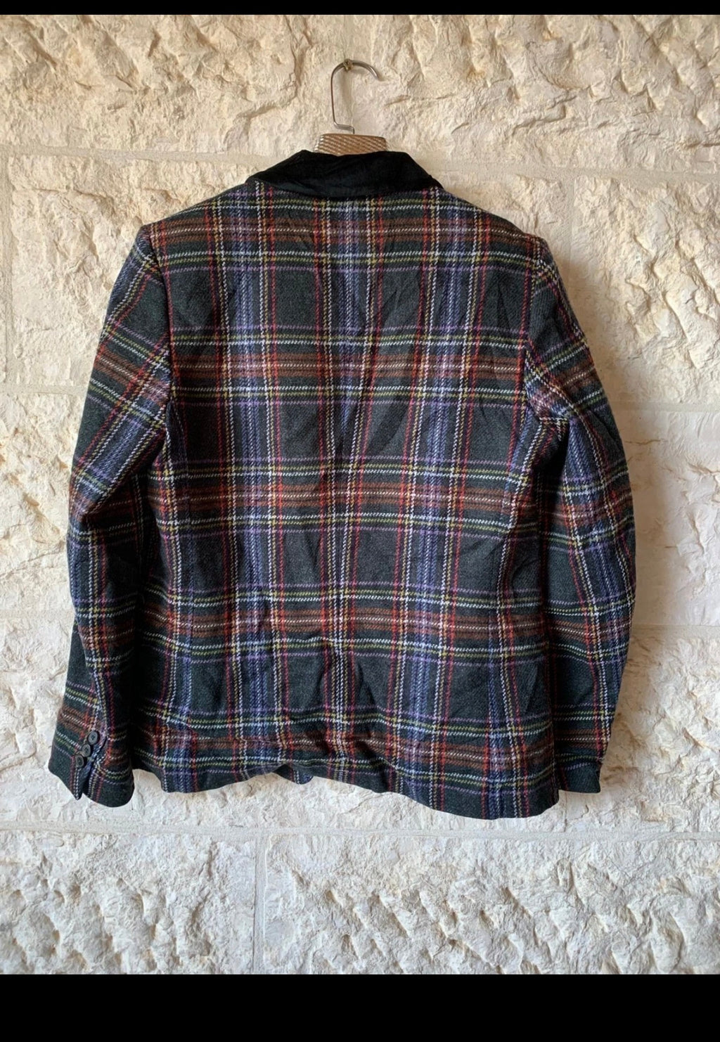 Classic Buckingham pure wool tartan plaid velvet collar jacket blazer 38 S 8