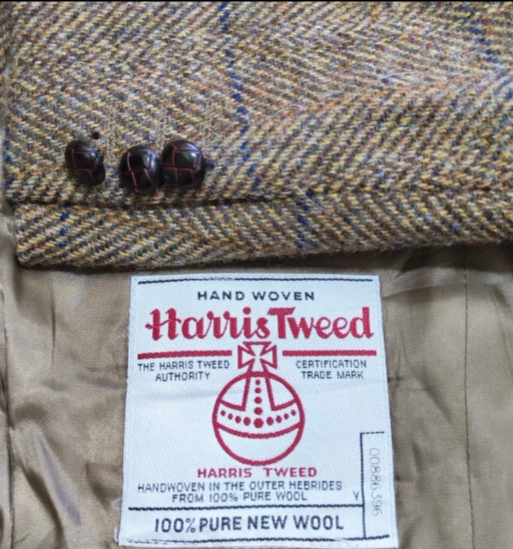 Vintage Harris Tweed handwoven pure wool Windowpane jacket blazer 42R