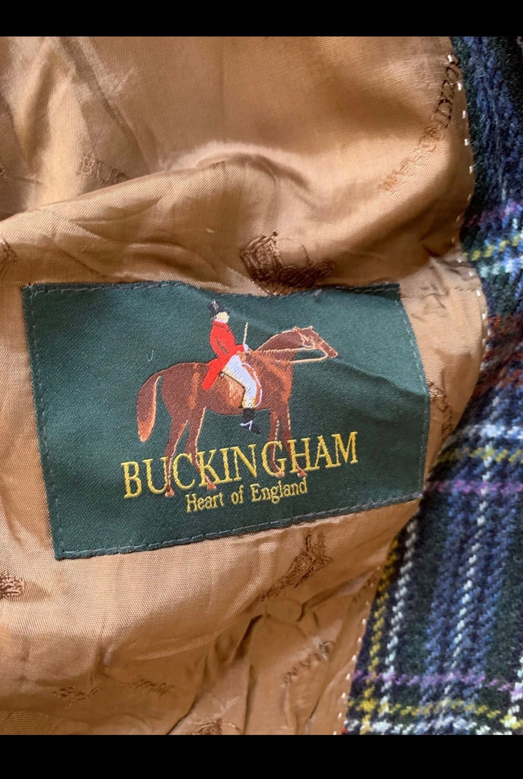 Classic Buckingham pure wool tartan plaid velvet collar jacket blazer 38 S 8