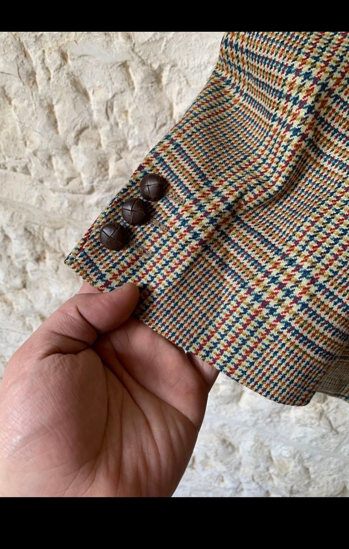 Vintage Wool Cashmere classic glen check brown hunting jacket blazer 44R