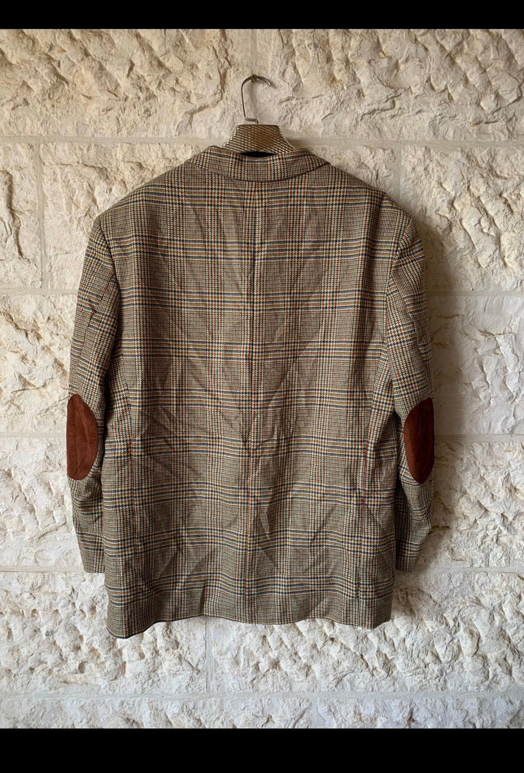 Vintage Wool Cashmere classic glen check brown hunting jacket blazer 44R
