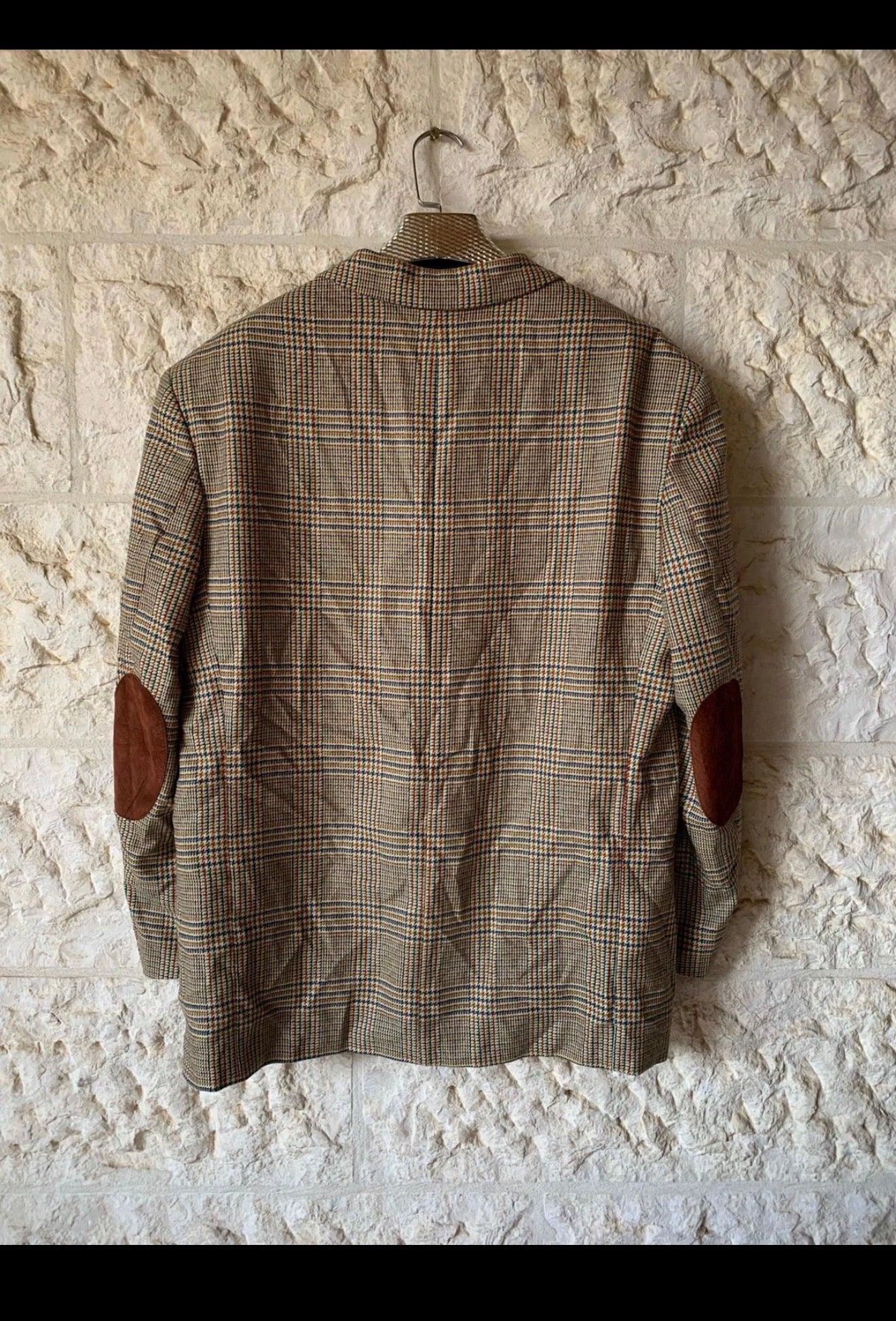 Vintage Wool Cashmere classic glen check brown hunting jacket blazer 44R