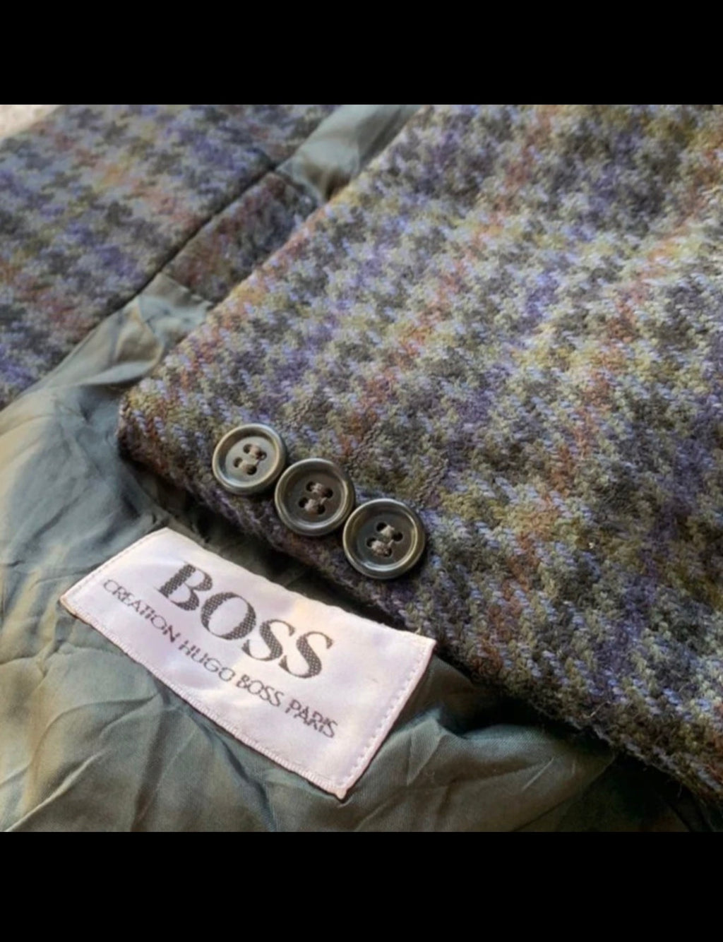 Vintage Hugo Boss pure wool houndstooth classic jacket blazer 44R 44L