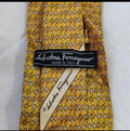 Vintage Salvatore Ferragamo 100% all silk luxury Retro motif yellow neck tie