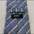 Vintage Hugo Boss classic 100% silk Retro luxury blue awning neck tie