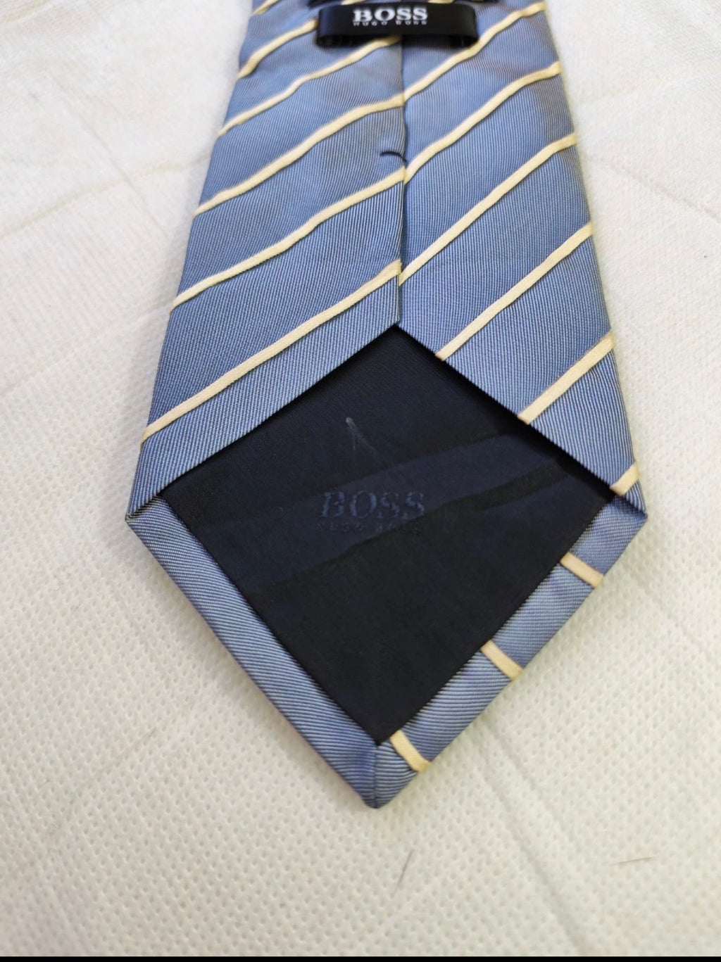 Vintage Hugo Boss classic 100% silk Retro luxury blue awning neck tie