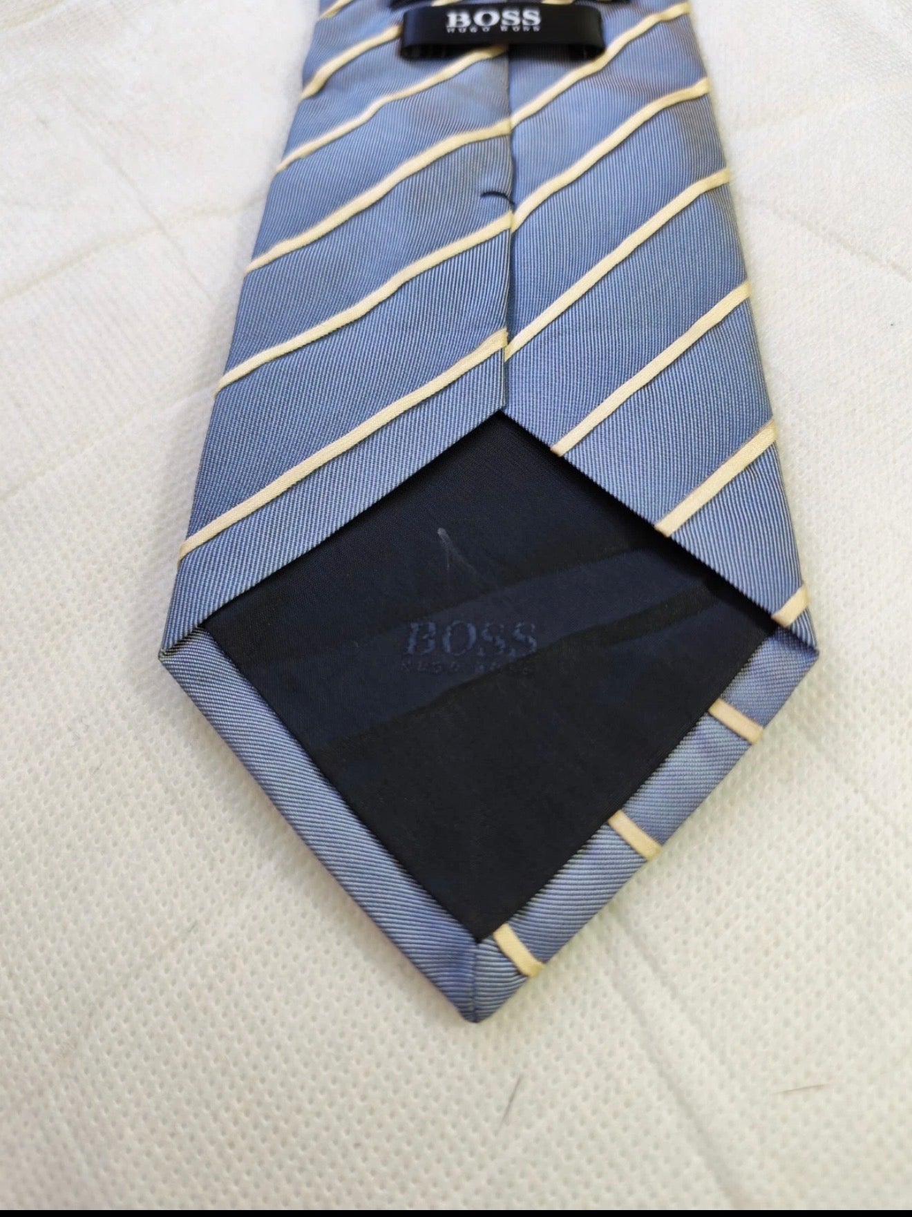 Vintage Hugo Boss classic 100% silk Retro luxury blue awning neck tie