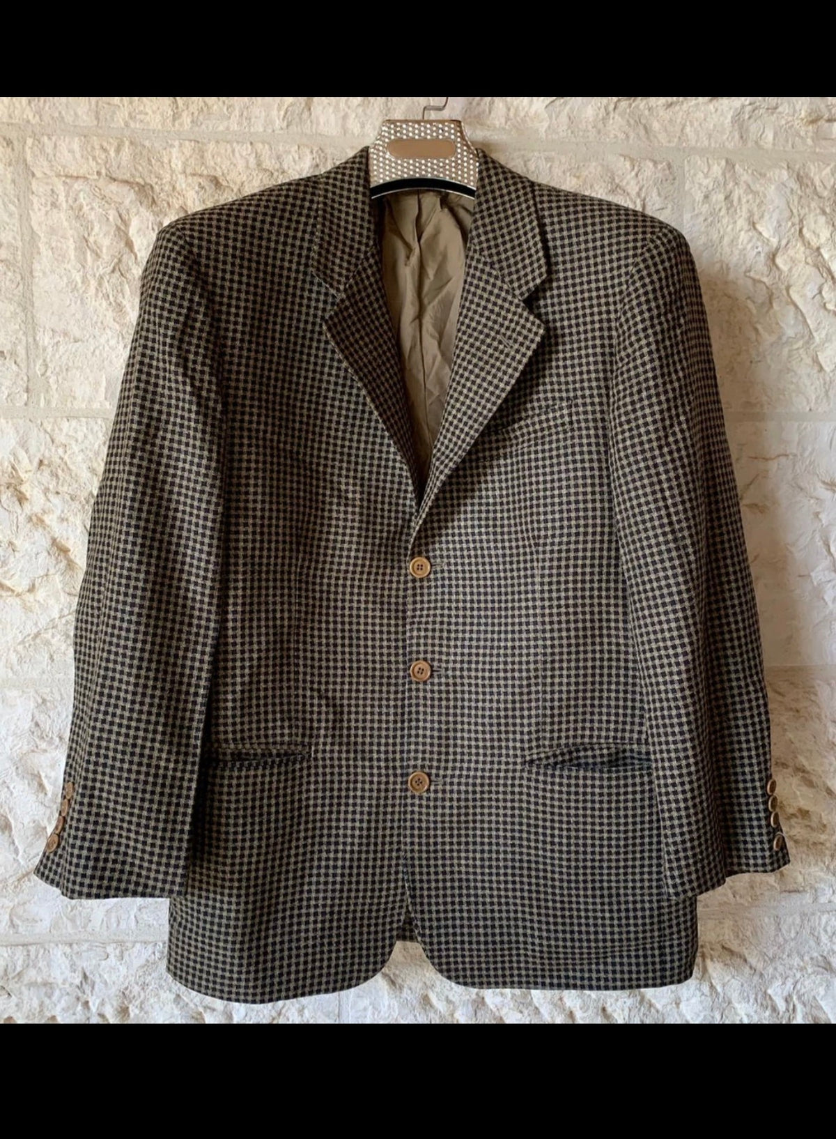 Vintage Bianchi Wool Silk houndstooth plaid classic brown jacket blazer 40S 40R
