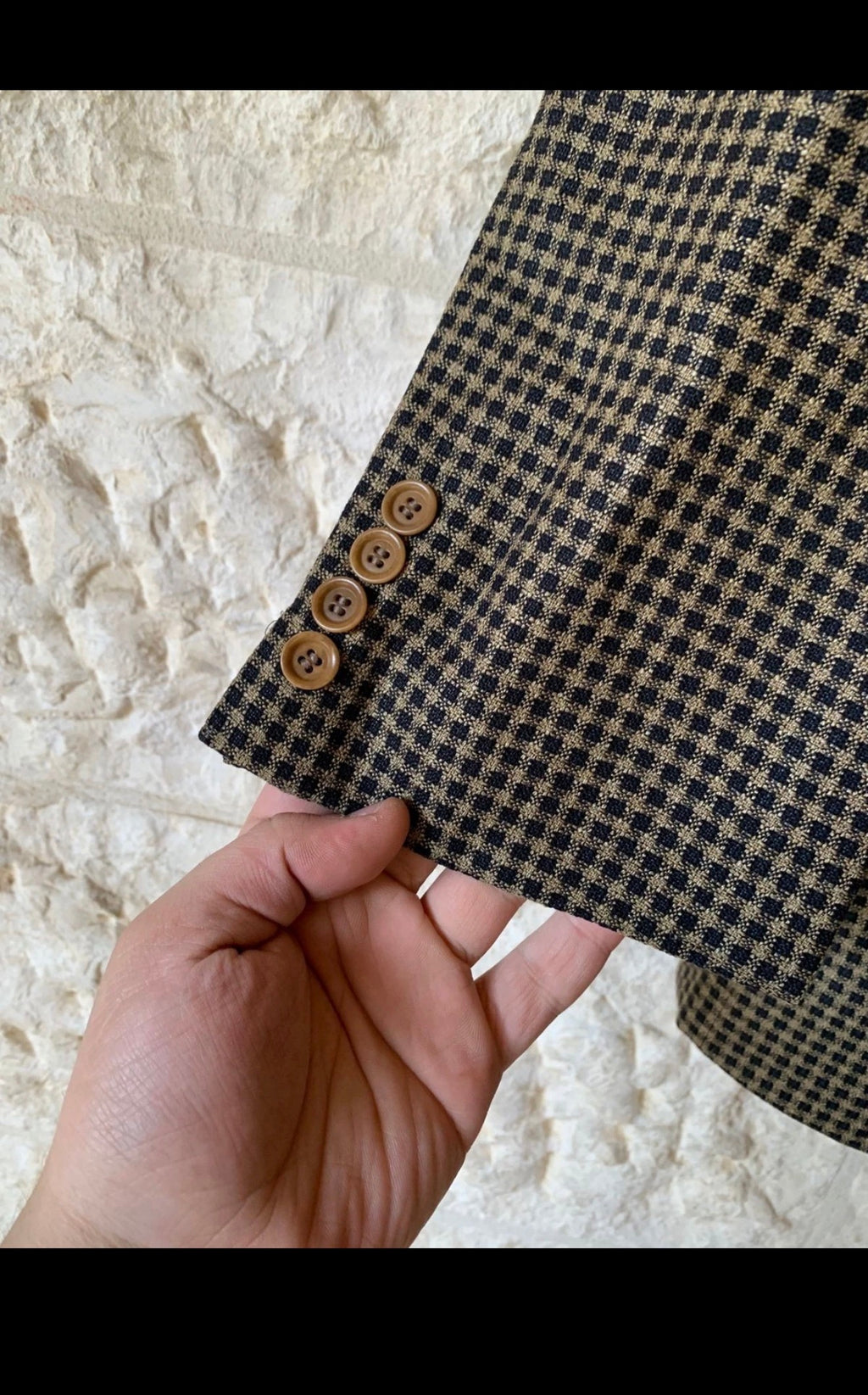 Vintage Bianchi Wool Silk houndstooth plaid classic brown jacket blazer 40S 40R