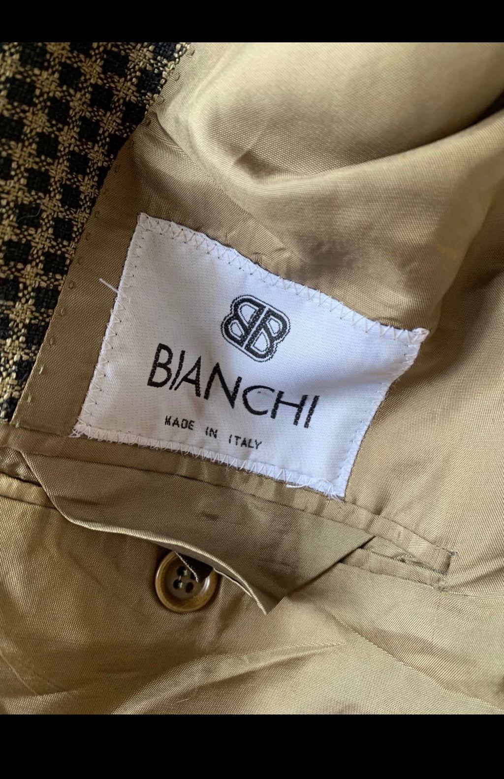 Vintage Bianchi Wool Silk houndstooth plaid classic brown jacket blazer 40S 40R