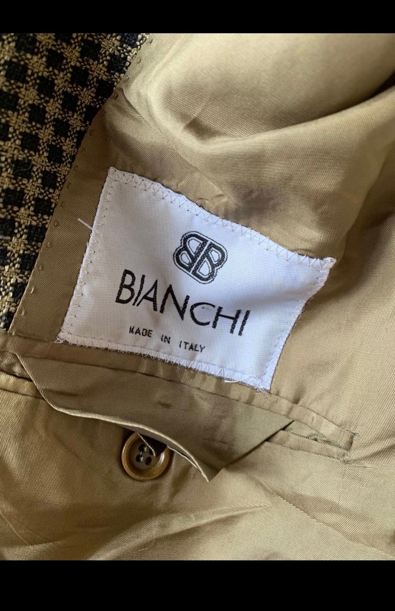 Vintage Bianchi Wool Silk houndstooth plaid classic brown jacket blazer 40S 40R