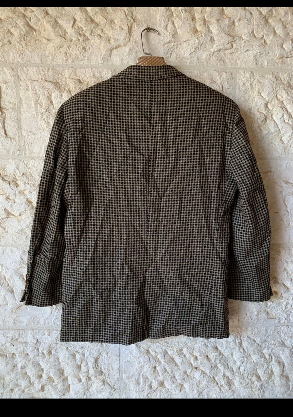 Vintage Bianchi Wool Silk houndstooth plaid classic brown jacket blazer 40S 40R