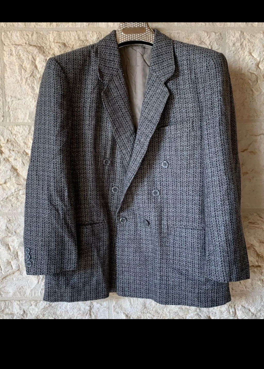 1980s Vintage pure wool double breasted plaid classic jacket blazer 40S 40R