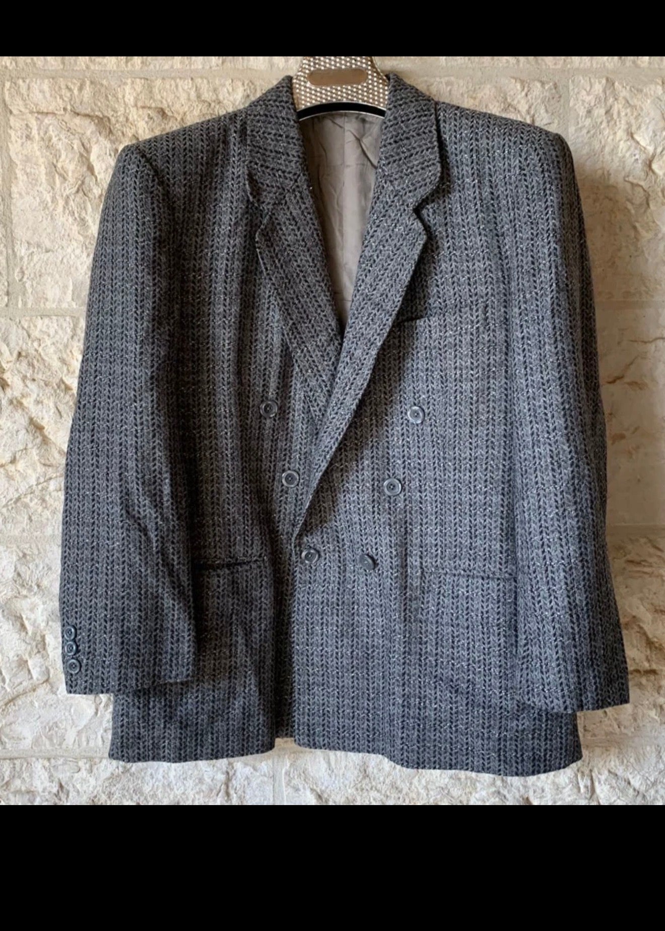 1980s Vintage pure wool double breasted plaid classic jacket blazer 40S 40R