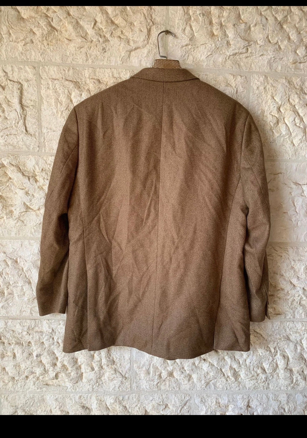 Vintage Silk Wool Cashmere herringbone brown classic jacket blazer 46R XL