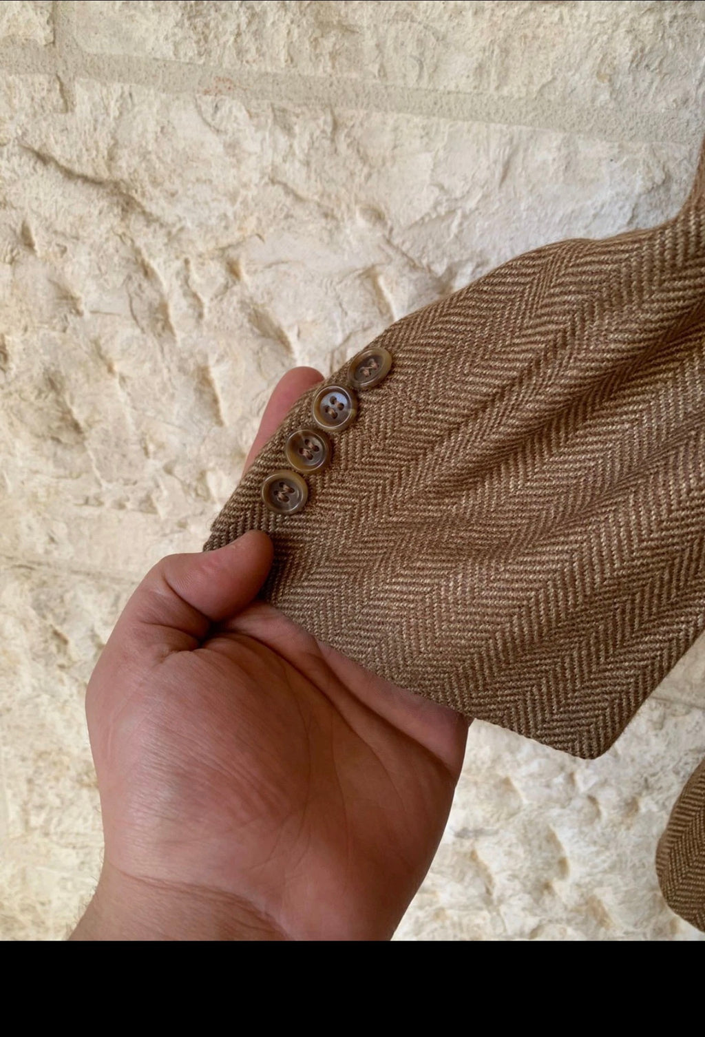 Vintage Silk Wool Cashmere herringbone brown classic jacket blazer 46R XL
