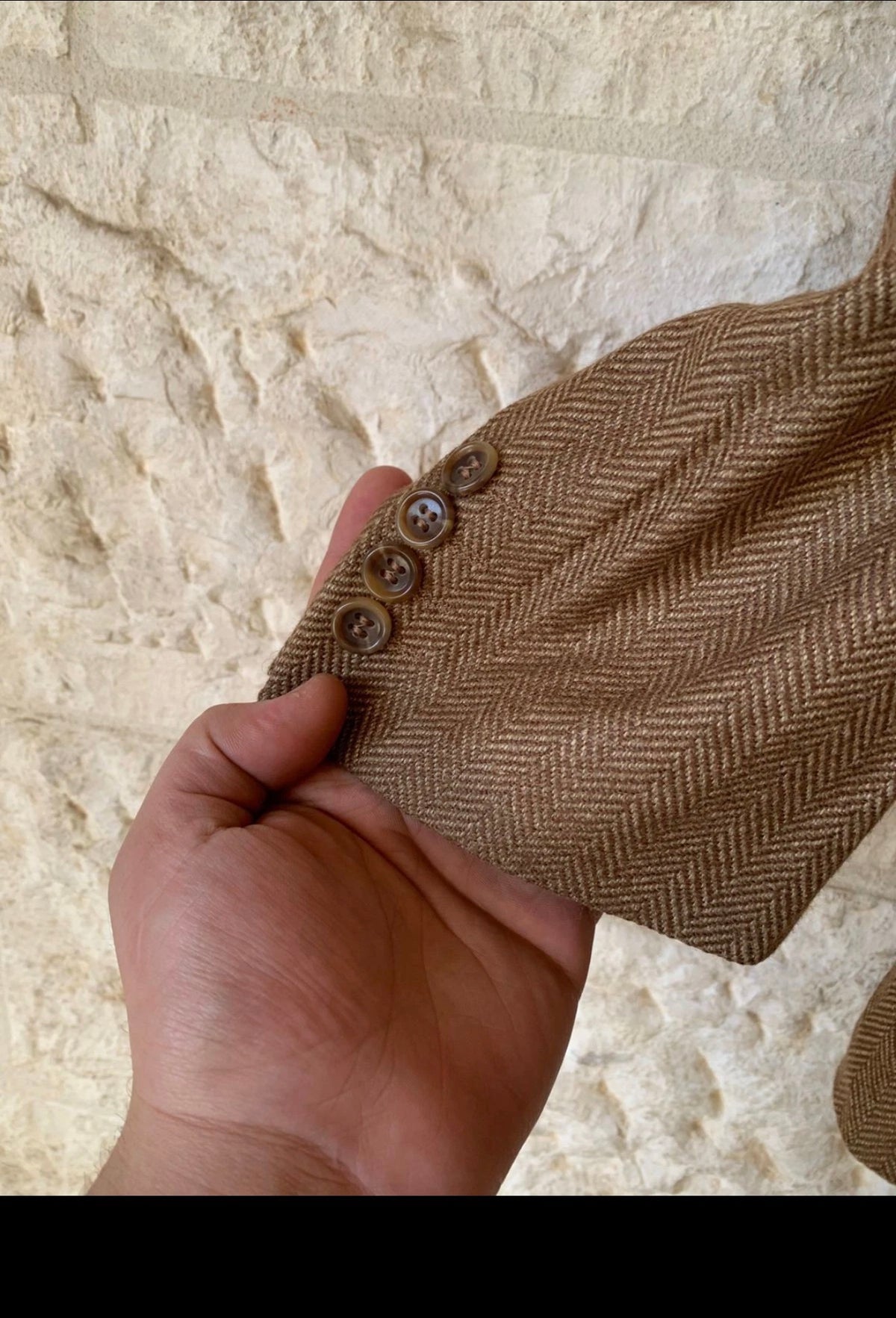 Vintage Silk Wool Cashmere herringbone brown classic jacket blazer 46R XL