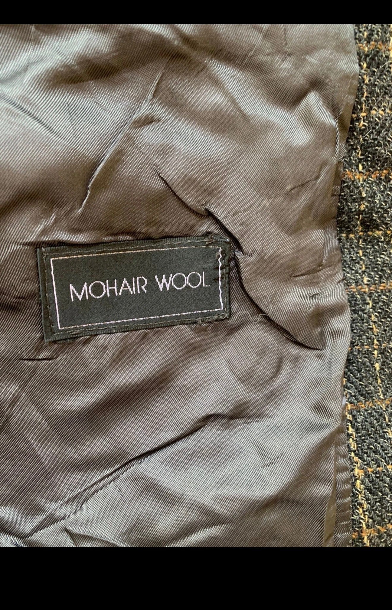 Vintage wool mohair Windowpane classic charcoal hunting jacket blazer 44L