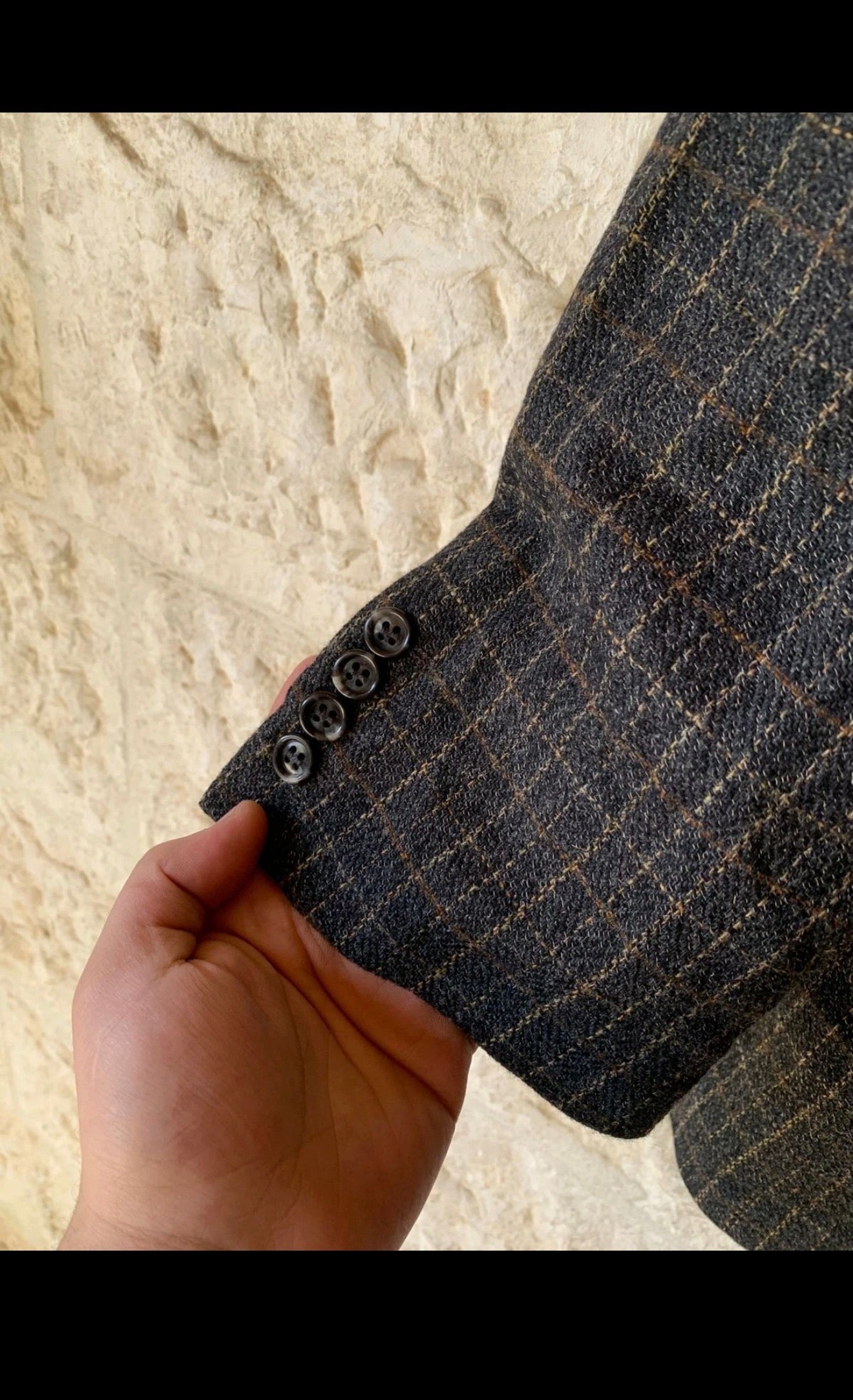 Vintage wool mohair Windowpane classic charcoal hunting jacket blazer 44L