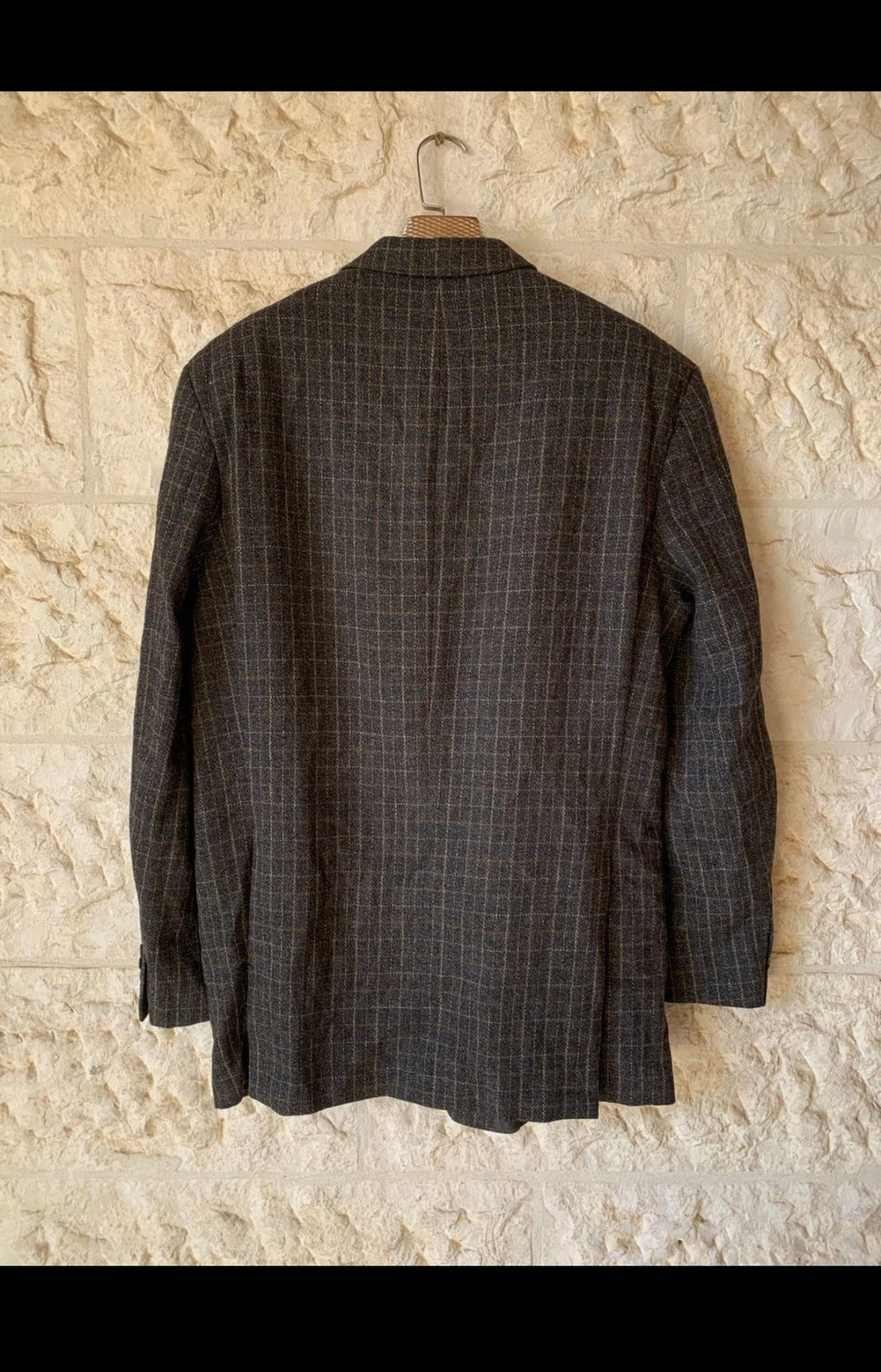 Vintage wool mohair Windowpane classic charcoal hunting jacket blazer 44L