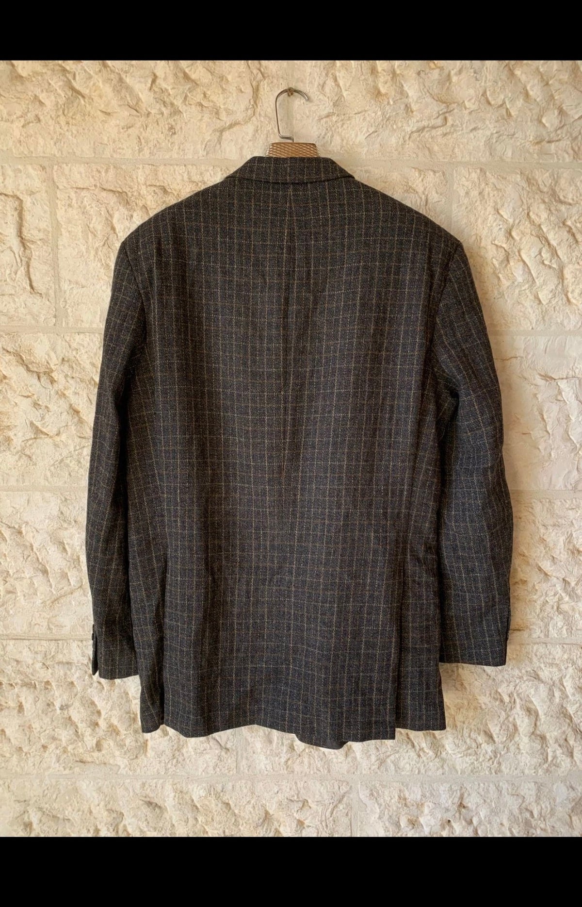 Vintage wool mohair Windowpane classic charcoal hunting jacket blazer 44L