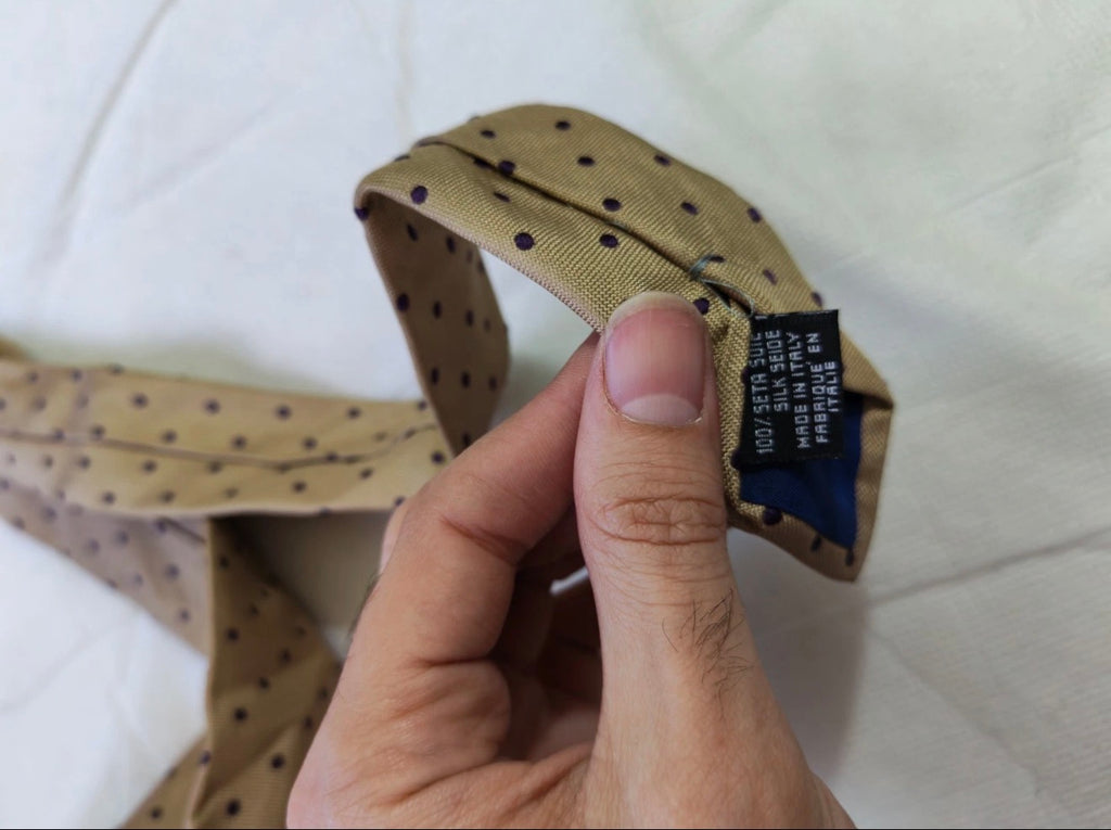 Vintage Kenzo homme classic 100% all silk luxury brown polkadots neck tie