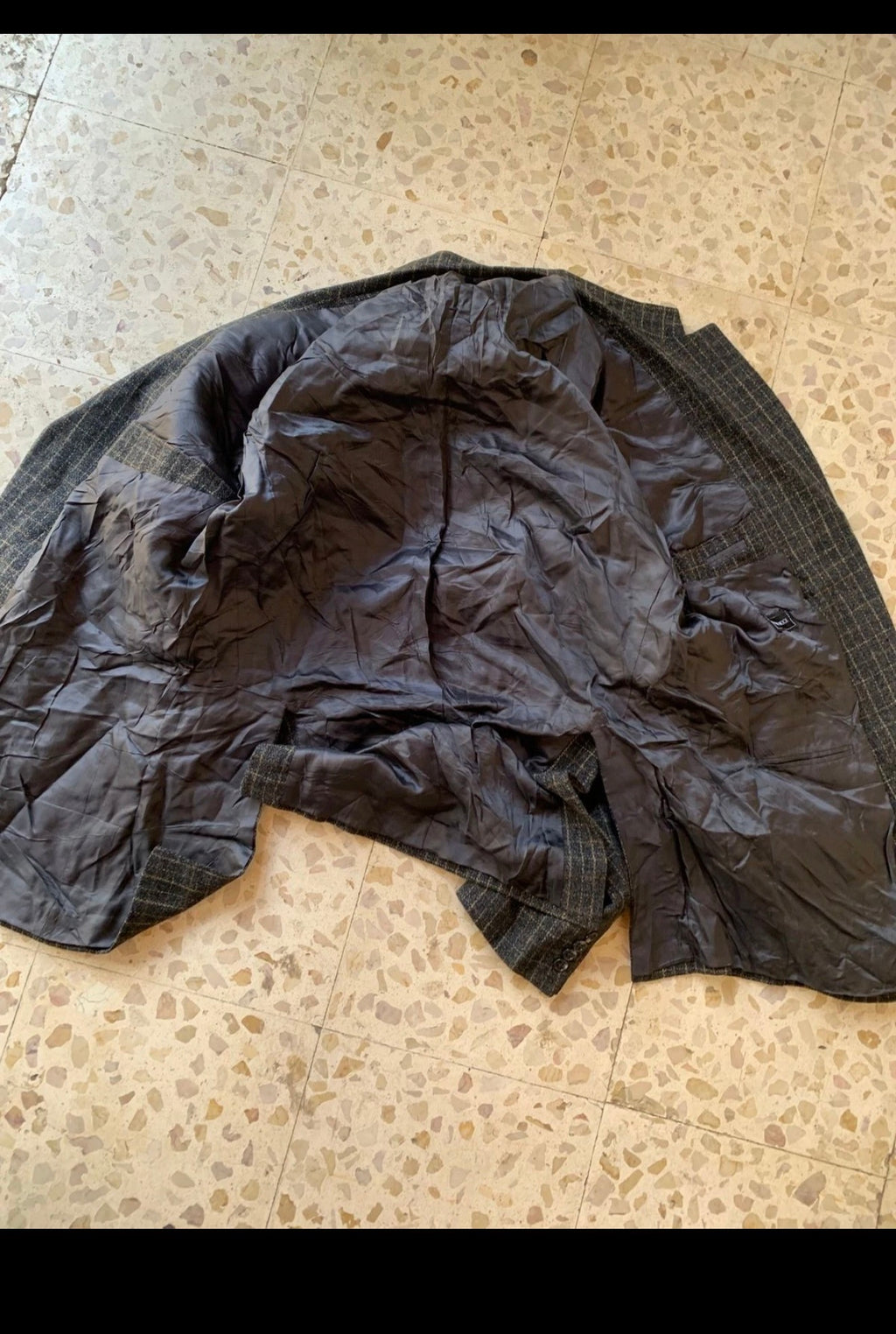 Vintage wool mohair Windowpane classic charcoal hunting jacket blazer 44L