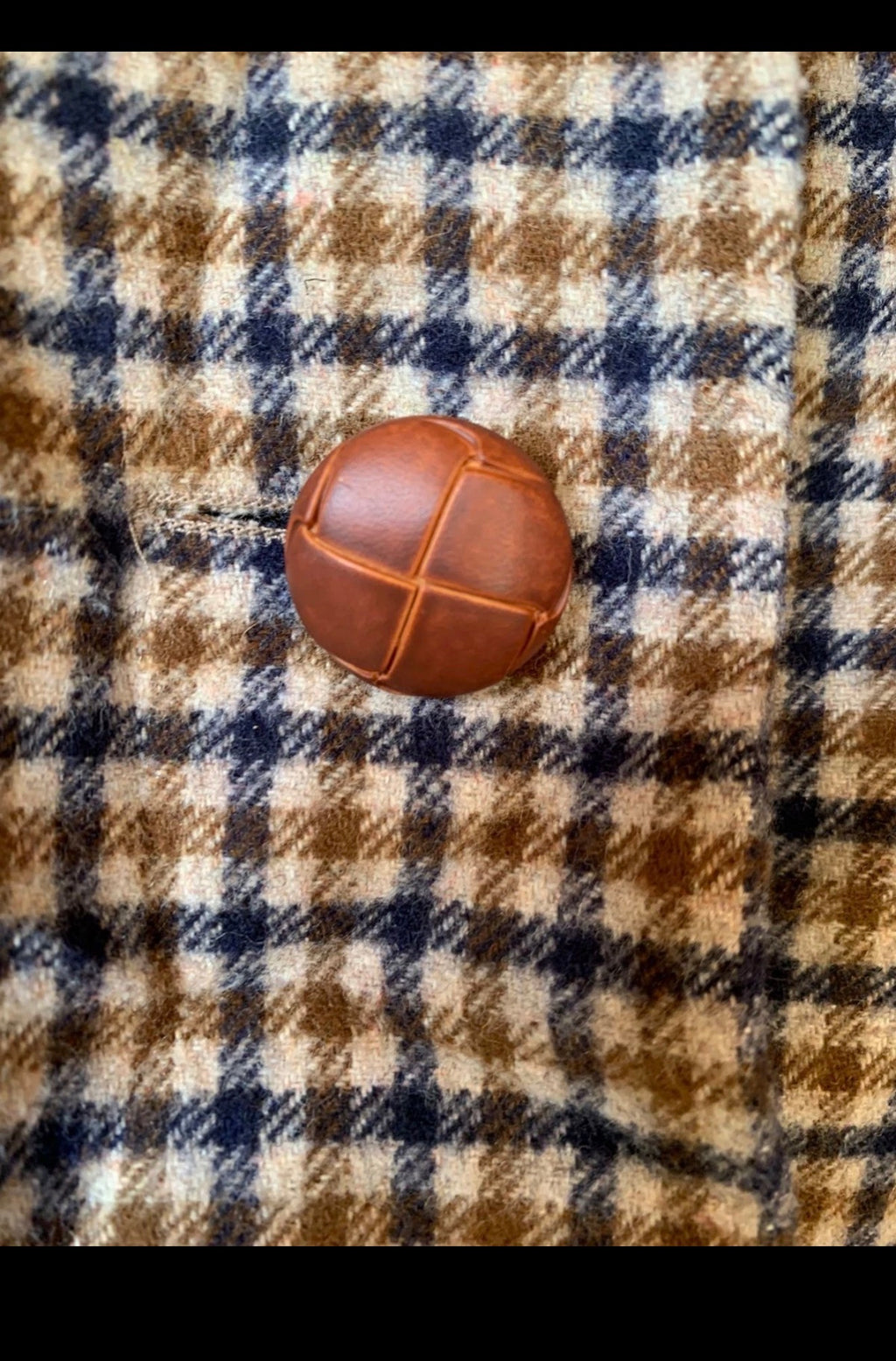 Vintage wool blend houndstooth plaid suede collar classic jacket coat 36 S 6