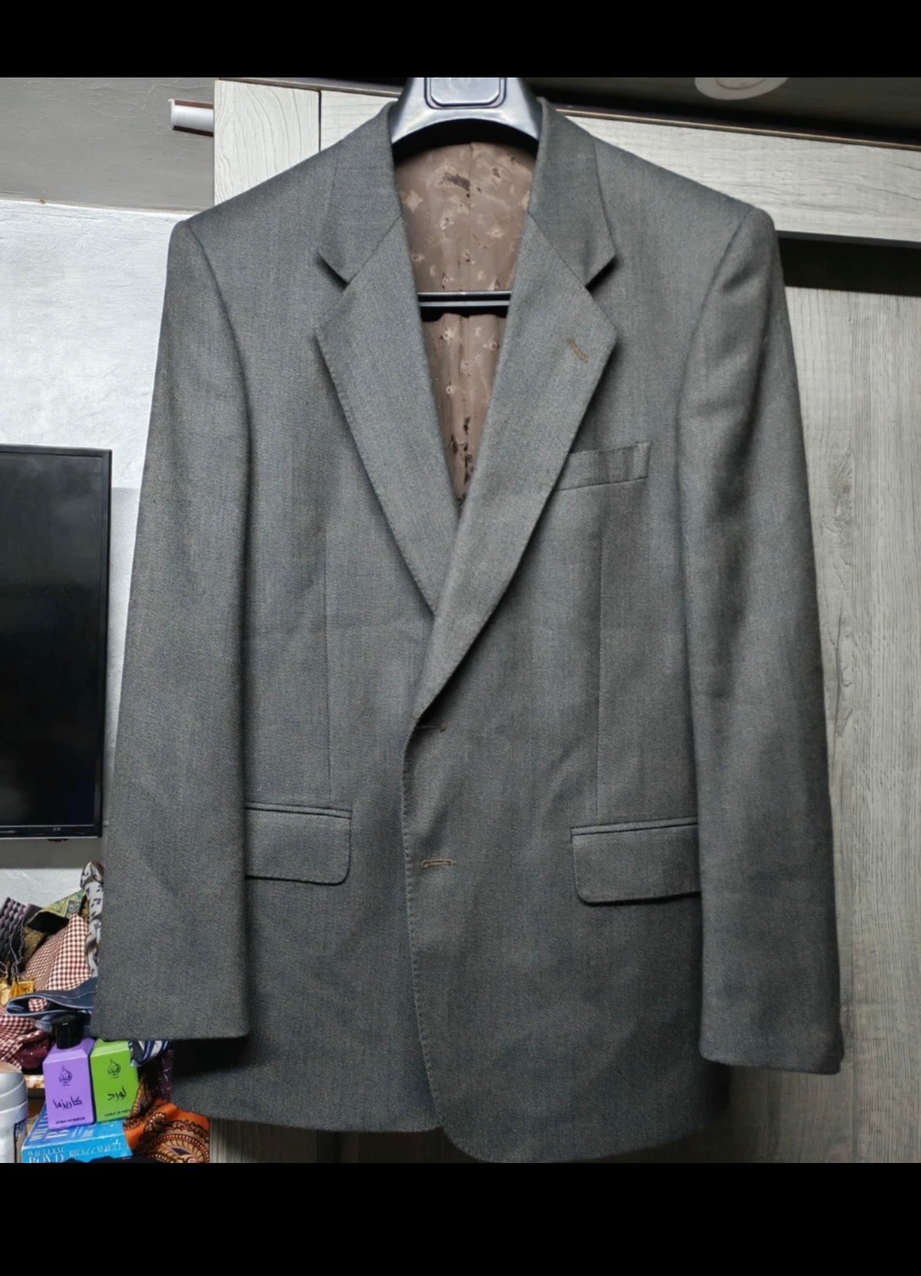 Vintage pure merino extrafine wool birdseye classic brown jacket blazer 40R