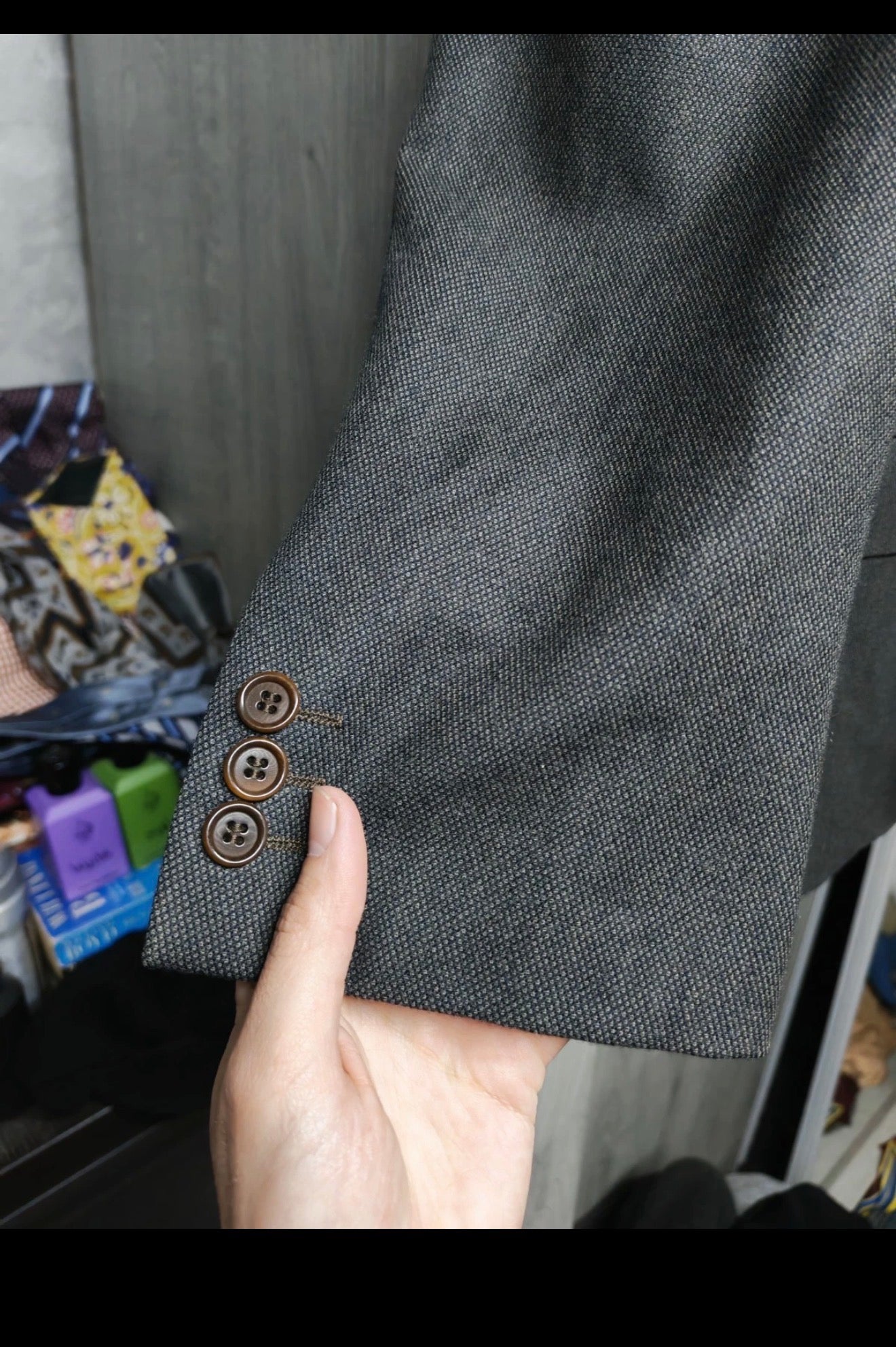 Vintage pure merino extrafine wool birdseye classic brown jacket blazer 40R