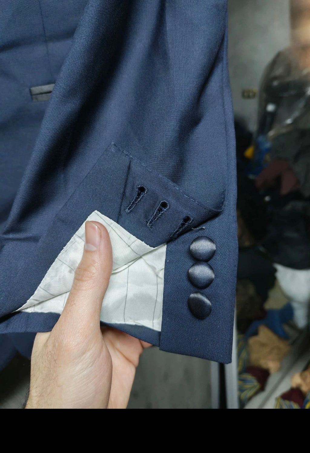 Vintage handtailored Superfine pure wool navy Night Tuxedo jacket blazer 36R 36L